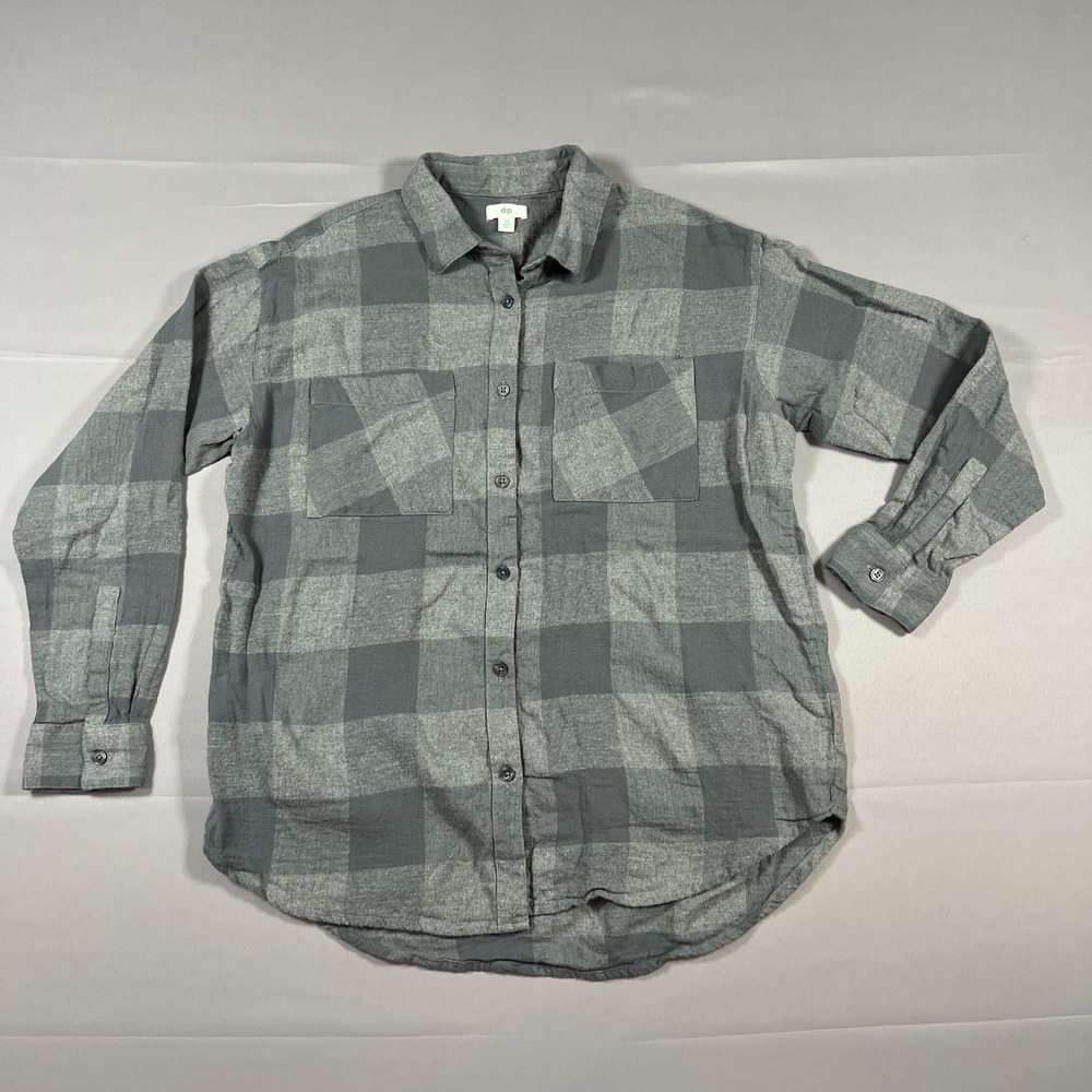 Dip Flannel Shirt Mens XS Charcoal Gray Plaid Brushed Cotton Back Yoke Button Up